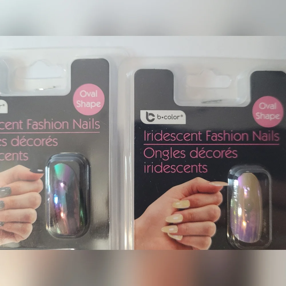 Iridescent Fashion Nails - Pearl White & Multi Shimmer Set Of 4